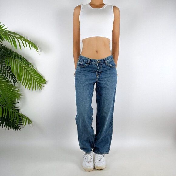 Vintage 90s Grunge Rustler Skater Low Rise Dark Wash Denim Wide Leg Jeans / 16 - Picture 1 of 7